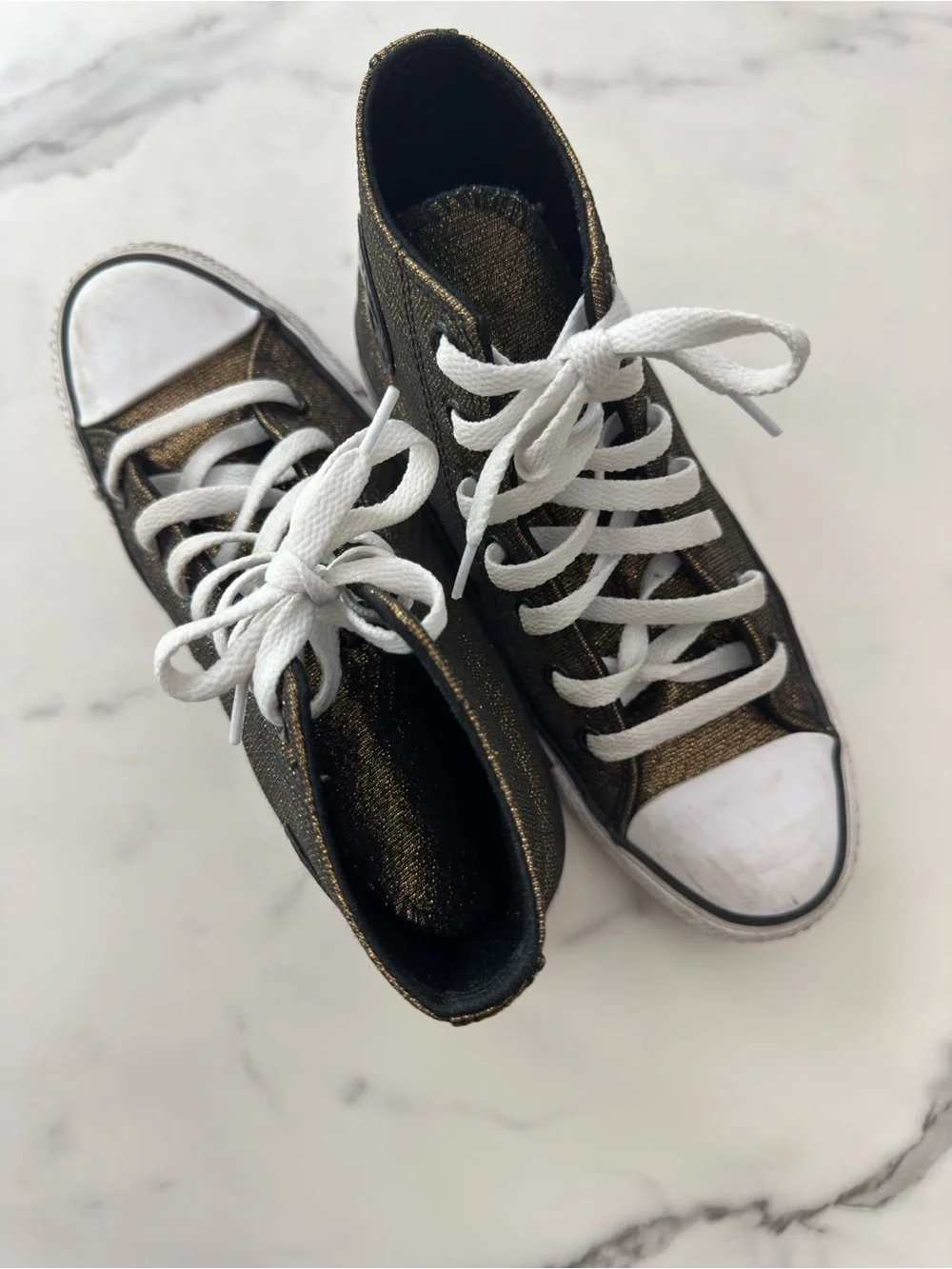 Kids High-Top Sneakers in Metallic Bronze with White Laces